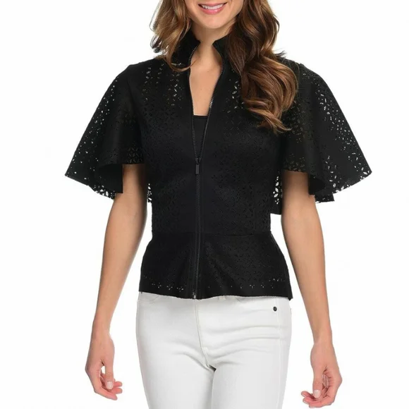 MARC BOUWER zip up flare sleeve top - Picture 1 of 10